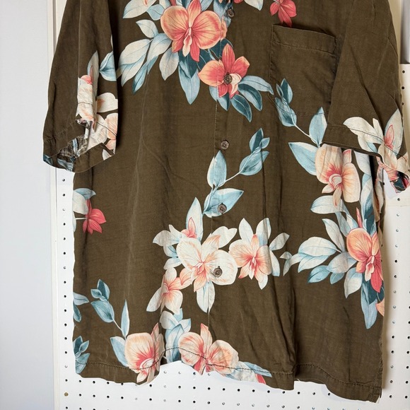 Tommy Bahama Hawaiian Shirt Men's Size XL Brown Silk Floral Button Short Sleeve - Picture 3 of 12
